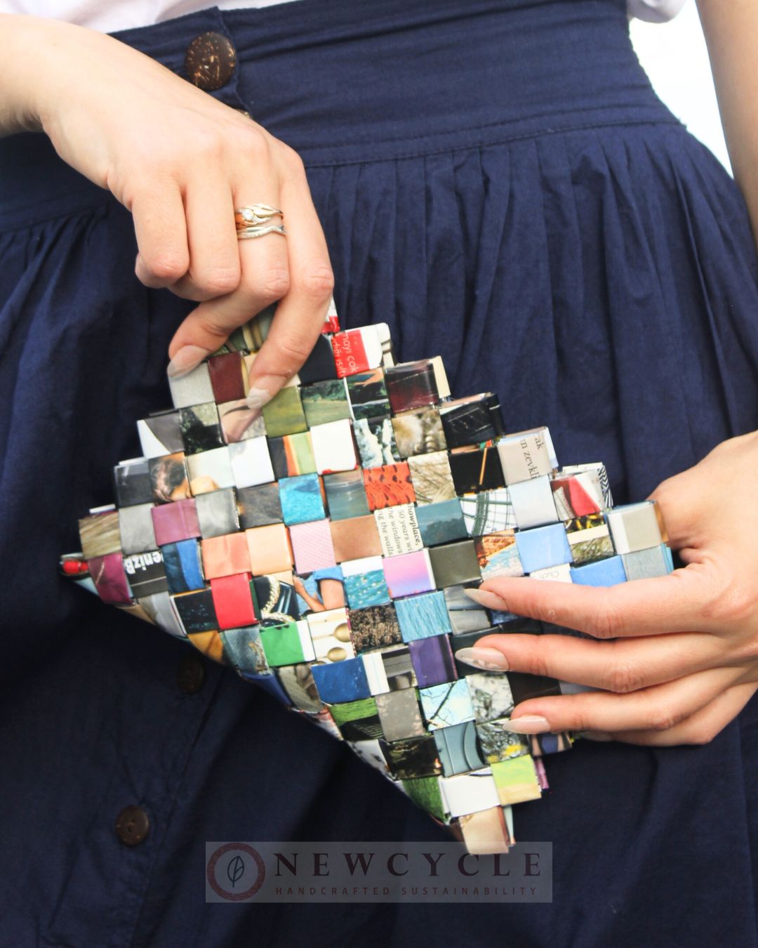 Compact Woven Clutch – Multicolor Mosaic Upcycled Handmade Purse