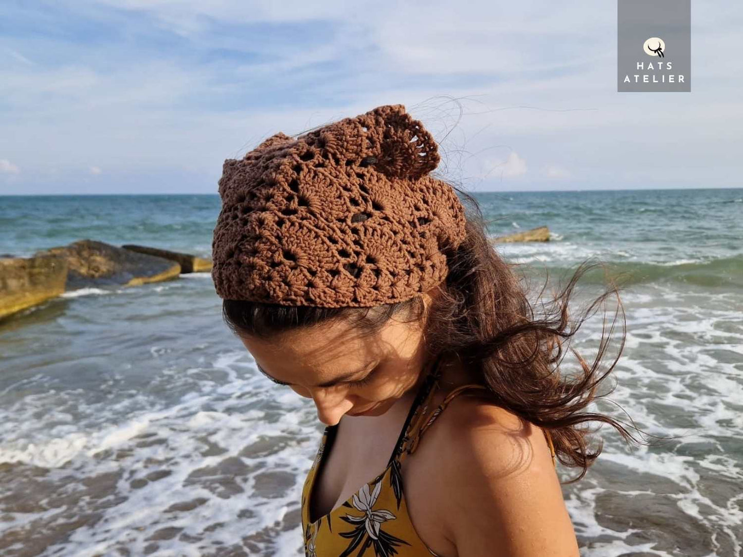 Crochet Hair Bandana – Handmade Boho Head Scarf, Cotton Headband