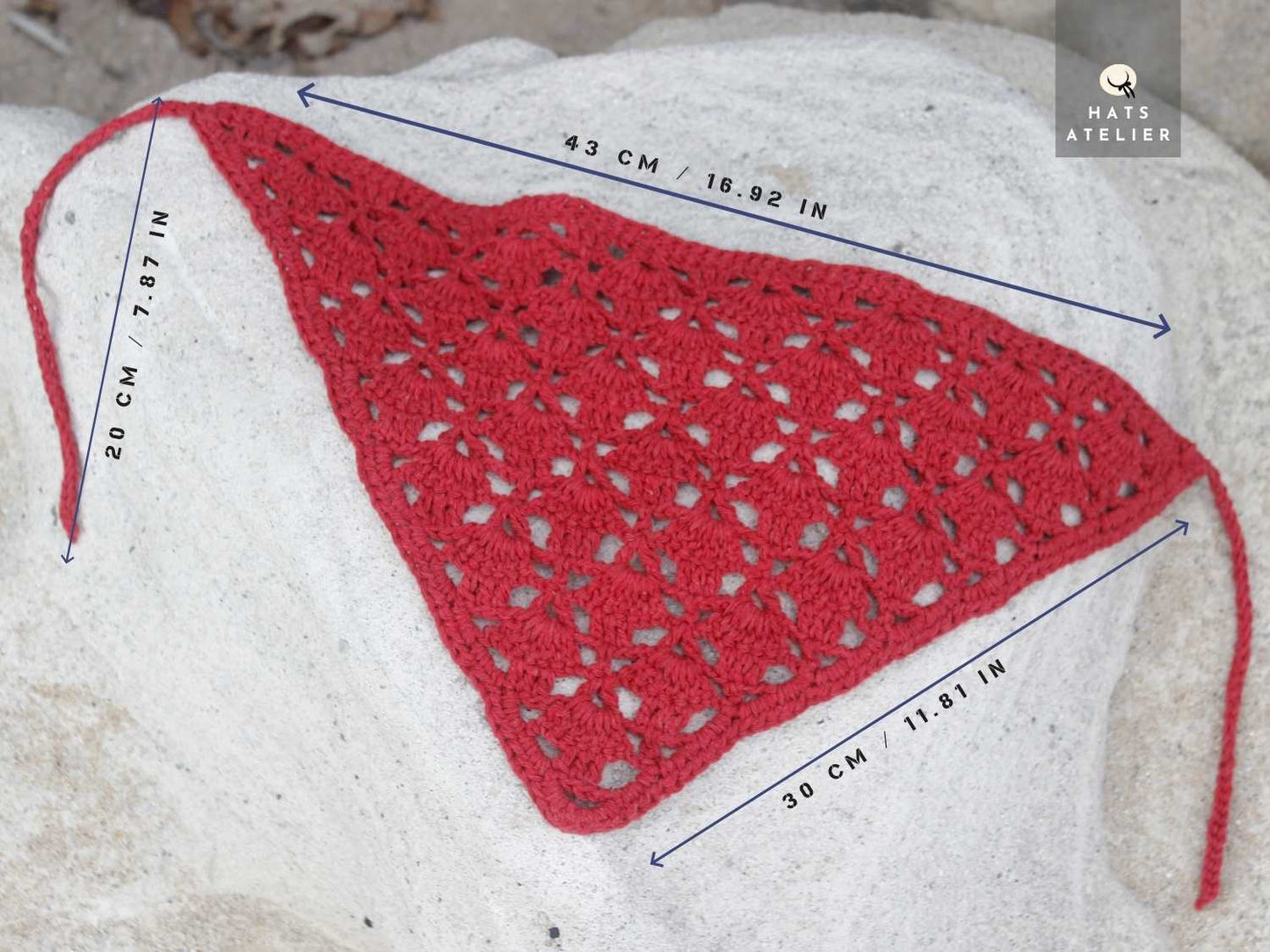 Crochet Hair Bandana – Handmade Boho Head Scarf, Cotton Headband