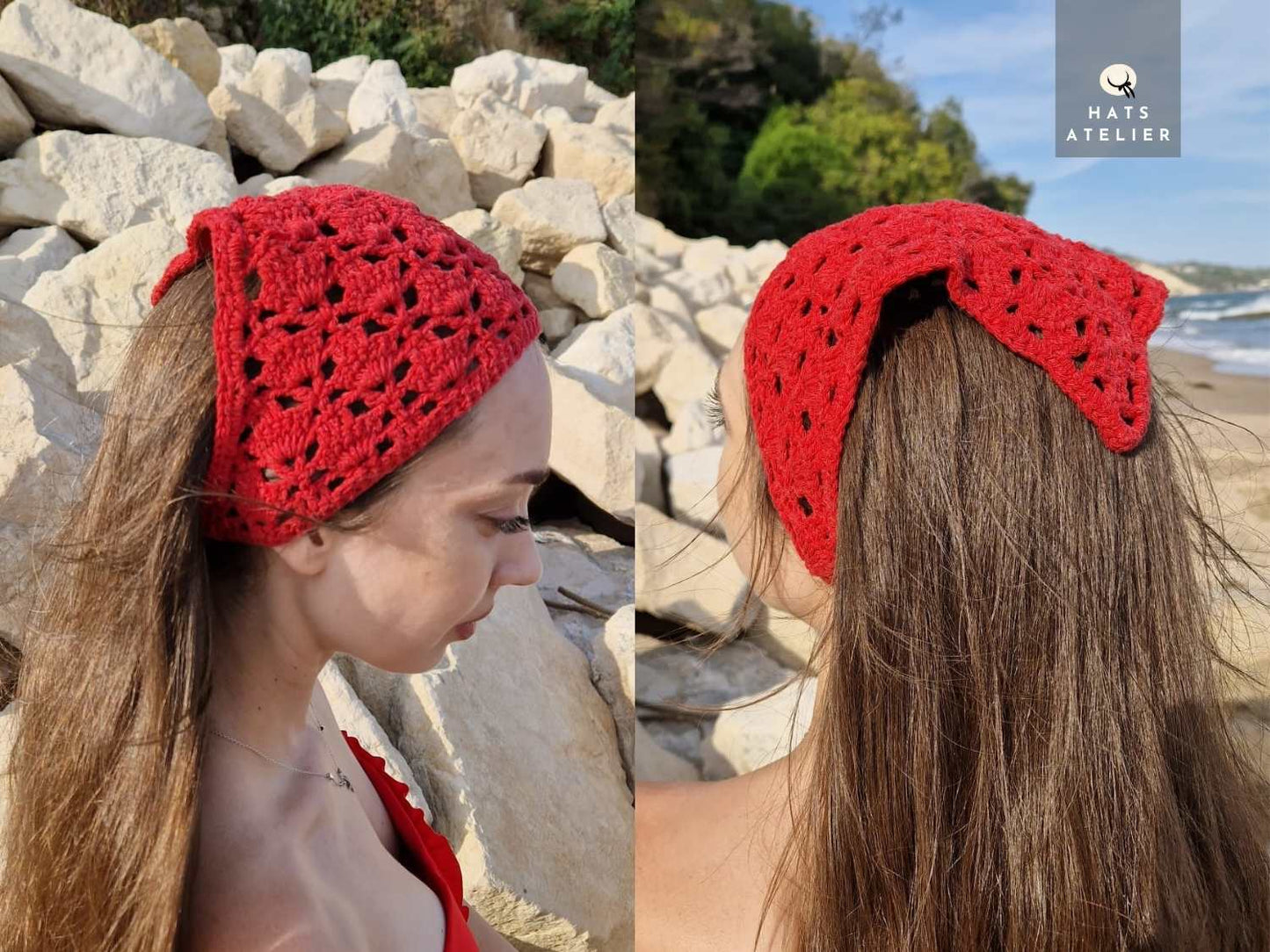 Crochet Hair Bandana – Handmade Boho Head Scarf, Cotton Headband