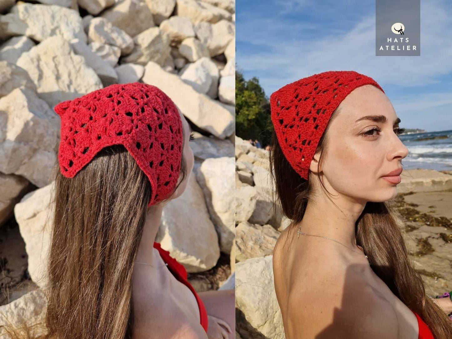 Crochet Hair Bandana – Handmade Boho Head Scarf, Cotton Headband