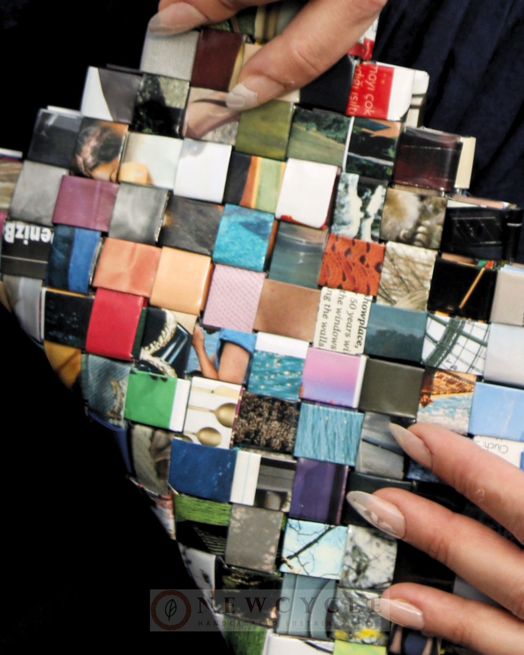 Compact Woven Clutch – Multicolor Mosaic Upcycled Handmade Purse