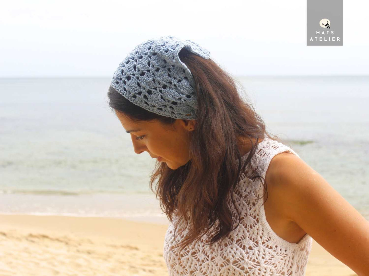 Crochet Hair Bandana – Handmade Boho Head Scarf, Cotton Headband