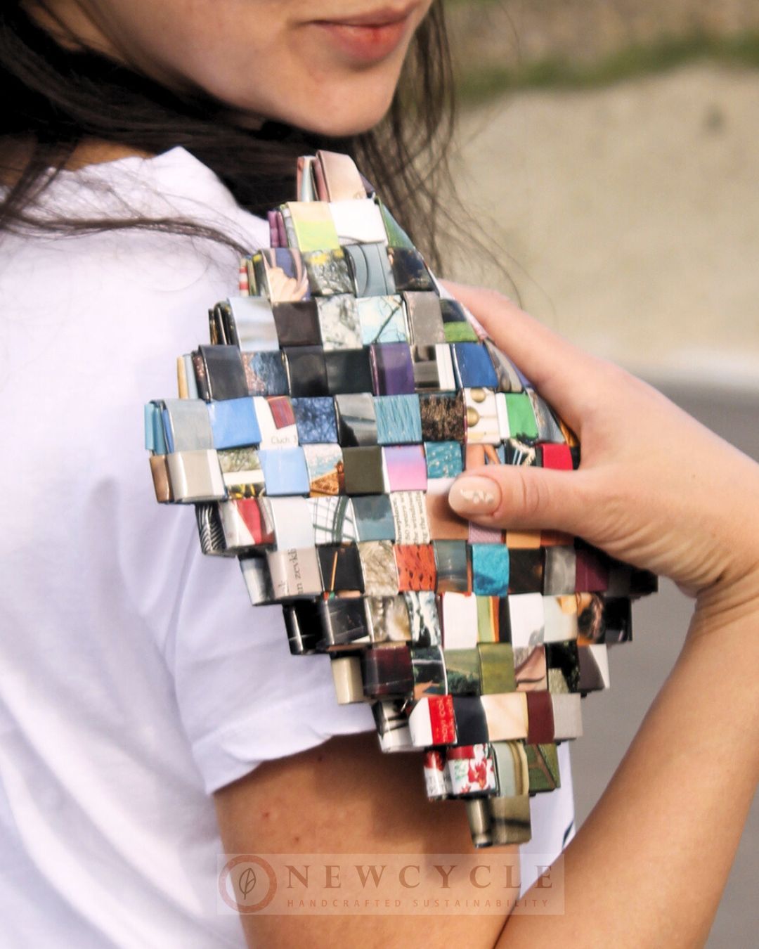 Compact Woven Clutch – Multicolor Mosaic Upcycled Handmade Purse