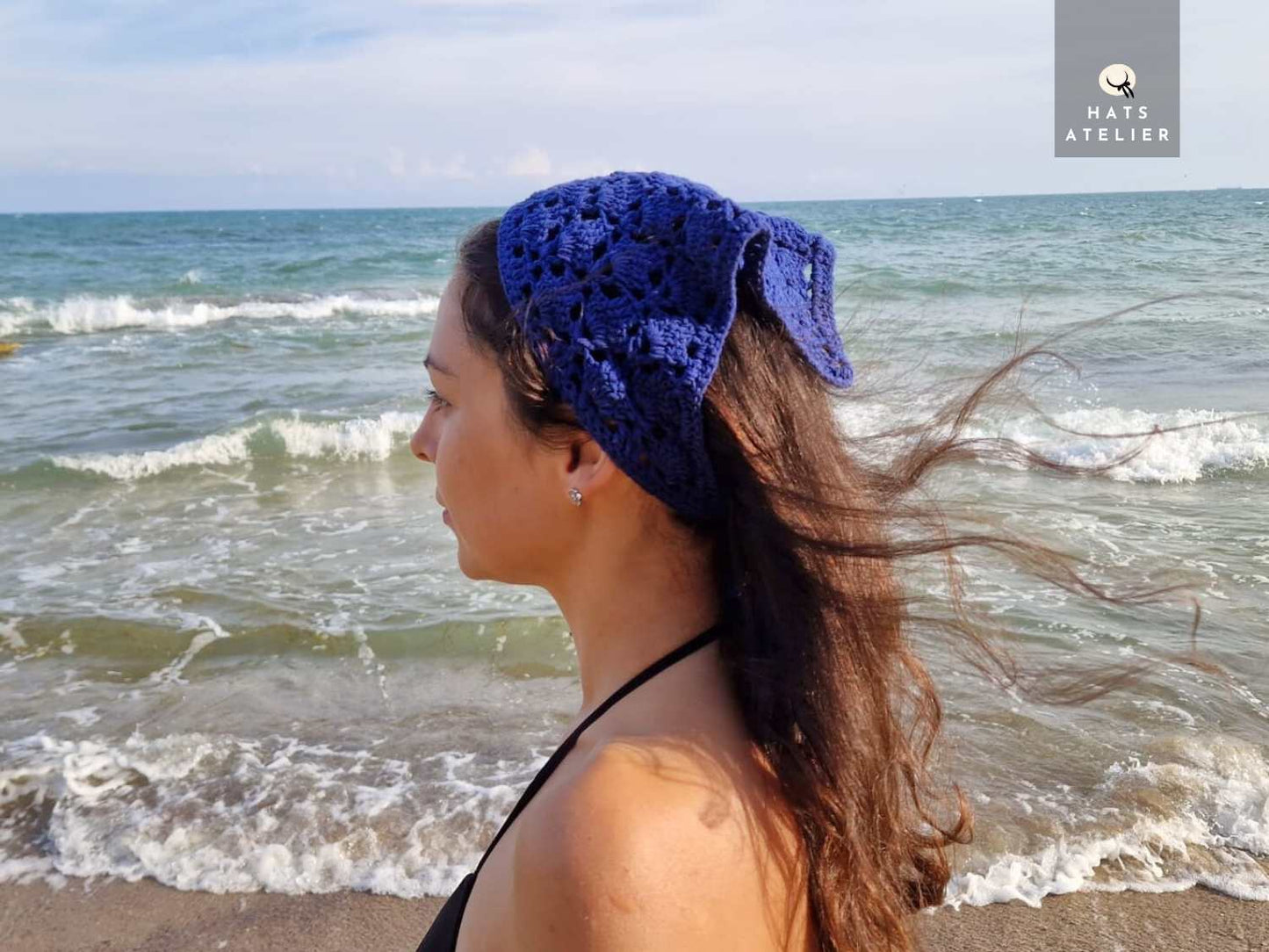 Crochet Hair Bandana – Handmade Boho Head Scarf, Cotton Headband