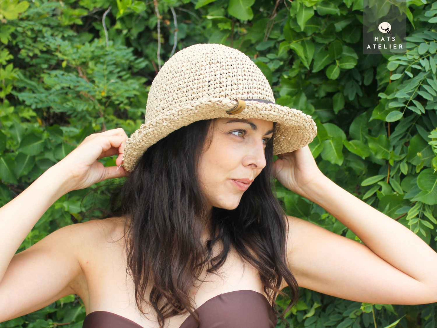 boho straw beach hat worn outdoors lifestyle photo
