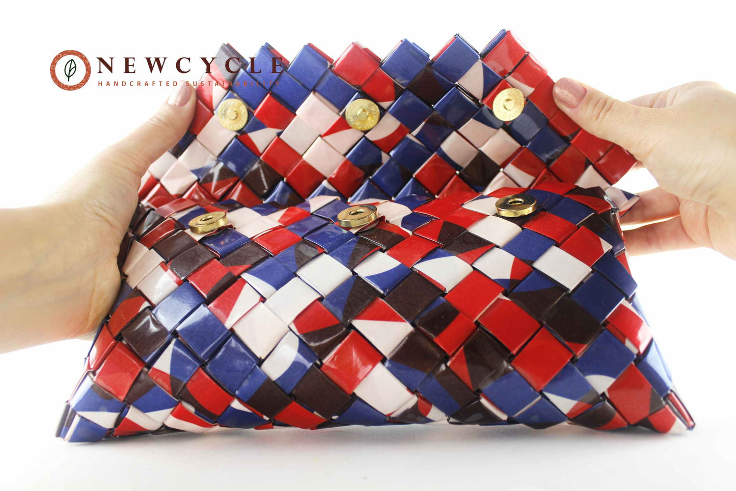 folded mosaic clutch red blue white