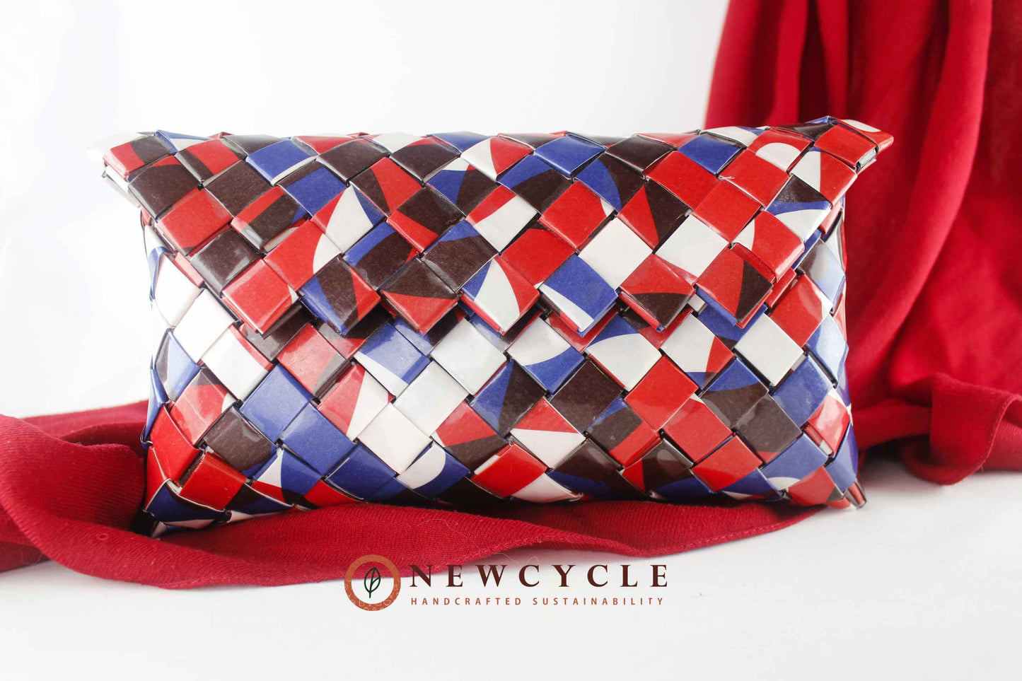 multicolor mosaic woven clutch eco friendly 