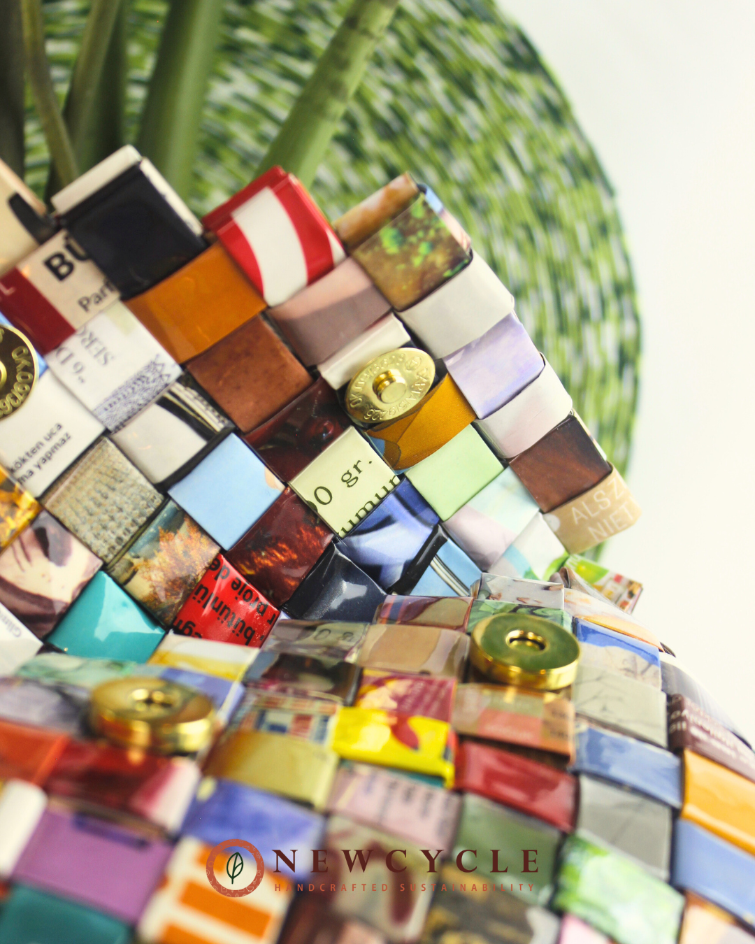 Close-up of the mosaic multicolor woven texture