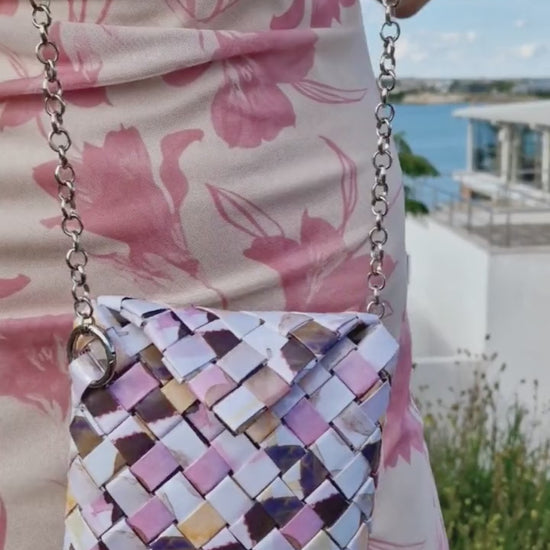 lightweight upcycled woven bag worn outdoors video