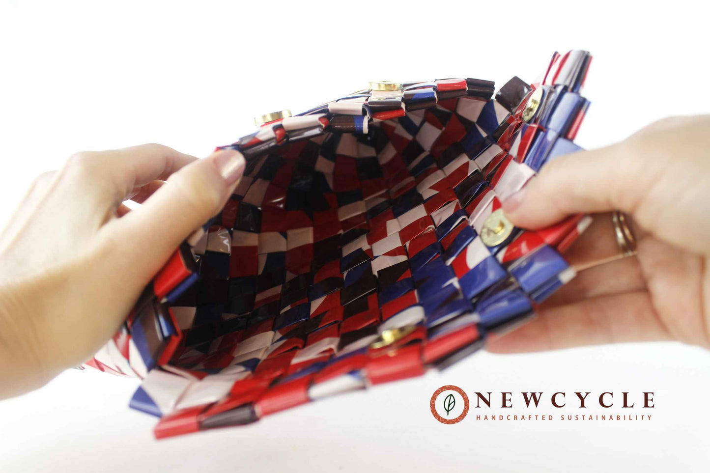 woven clutch interior view upcycled