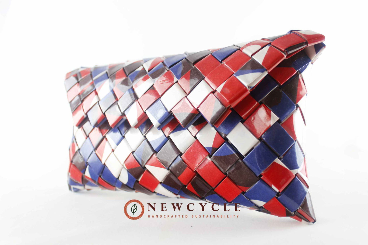 woven clutch red blue white upcycled purse